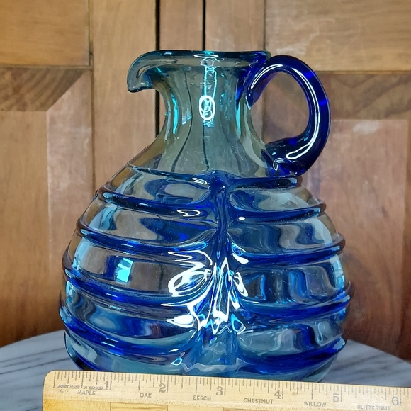 Recycled Glass Pitcher Blue - Picture 5 of 14